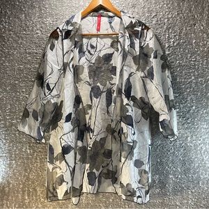 IC by Connie Top Small Black White Sheer Cardigan Floral 3/4 Sleeve Rayon USA